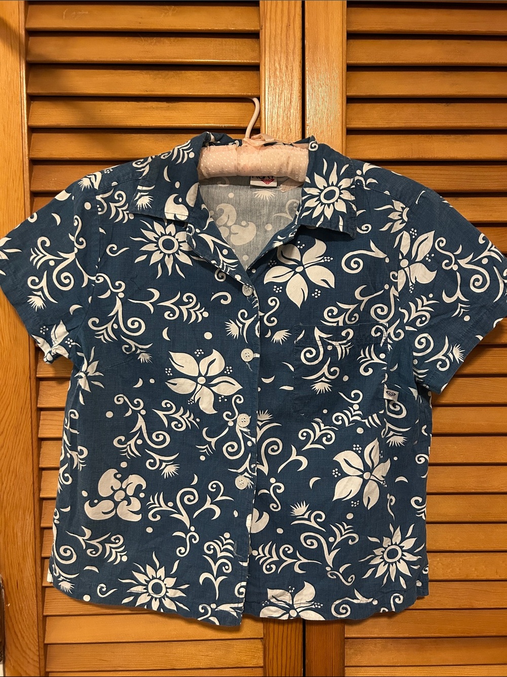 Roxy Navy Blue Floral Short-Sleeve Button-Down Shirt